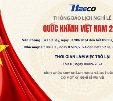 HAECO THÔNG BÁO LỊCH NGHỈ LỄ QUỐC KHÁNH 2/9